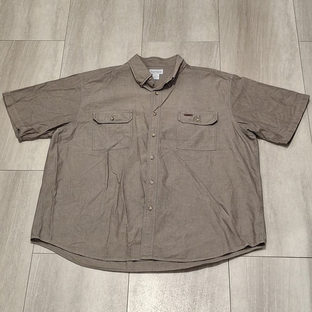 Vintage Carhartt Shirt Men 2XL Brown Tan Button Up Rugged Heavyweight